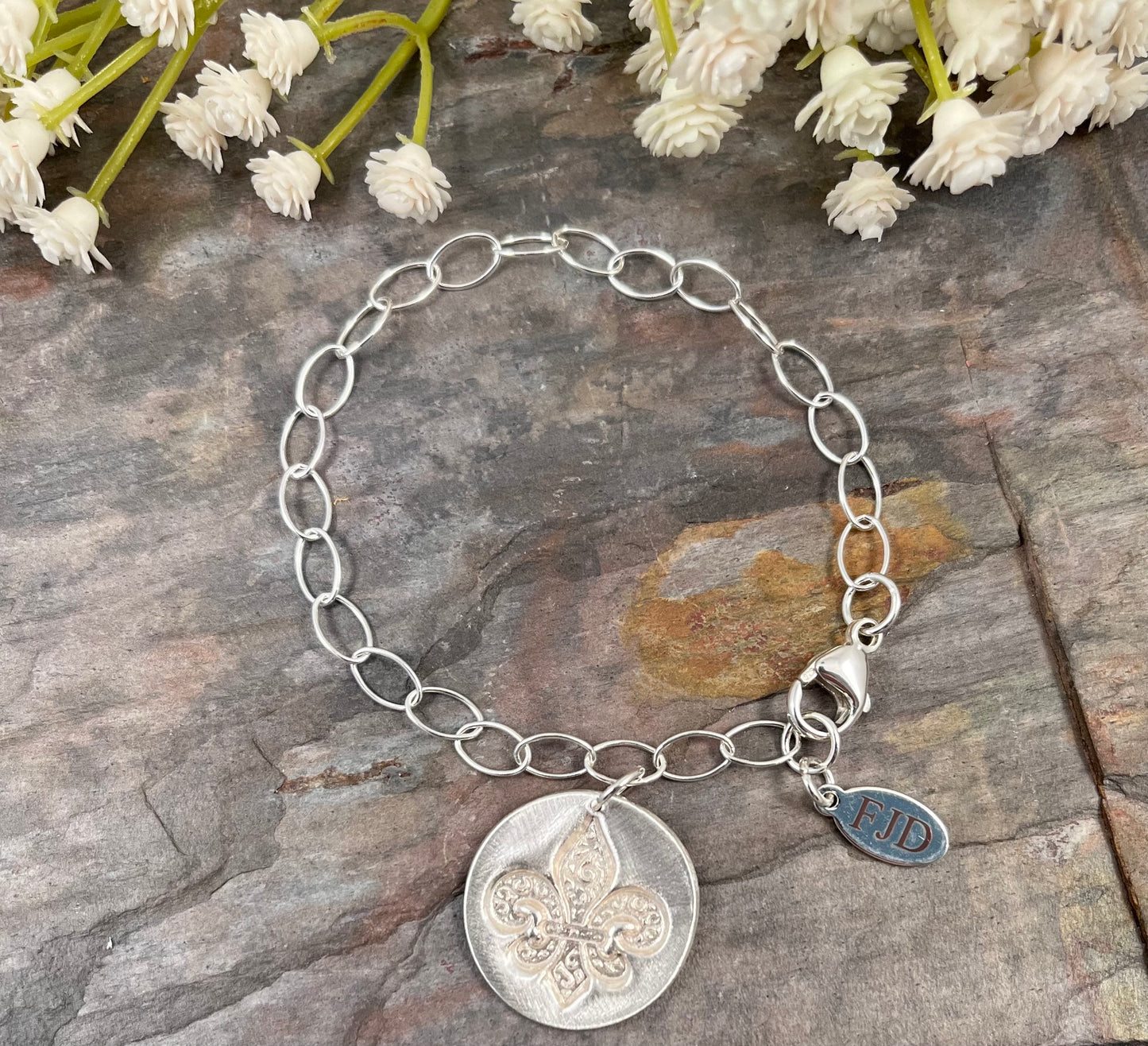 Fleur de Lis Silver Charm Bracelet
