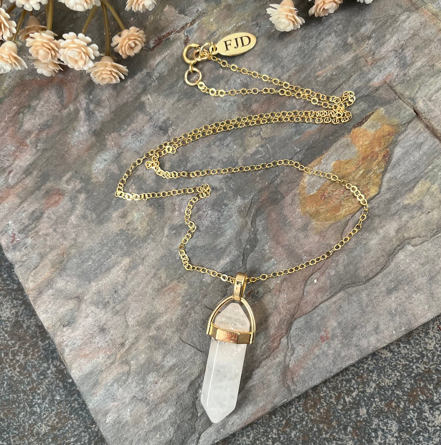 Just Breathe - Clear Quartz and Gold Filled Necklace
