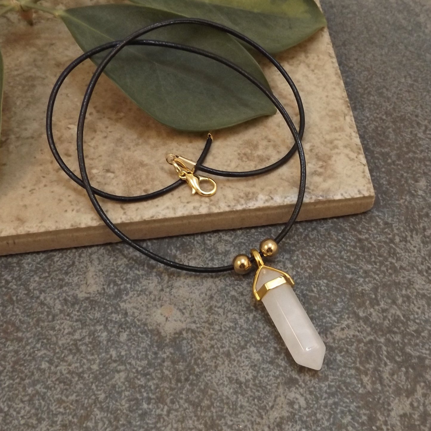 Rose Quartz and Leather Necklace
