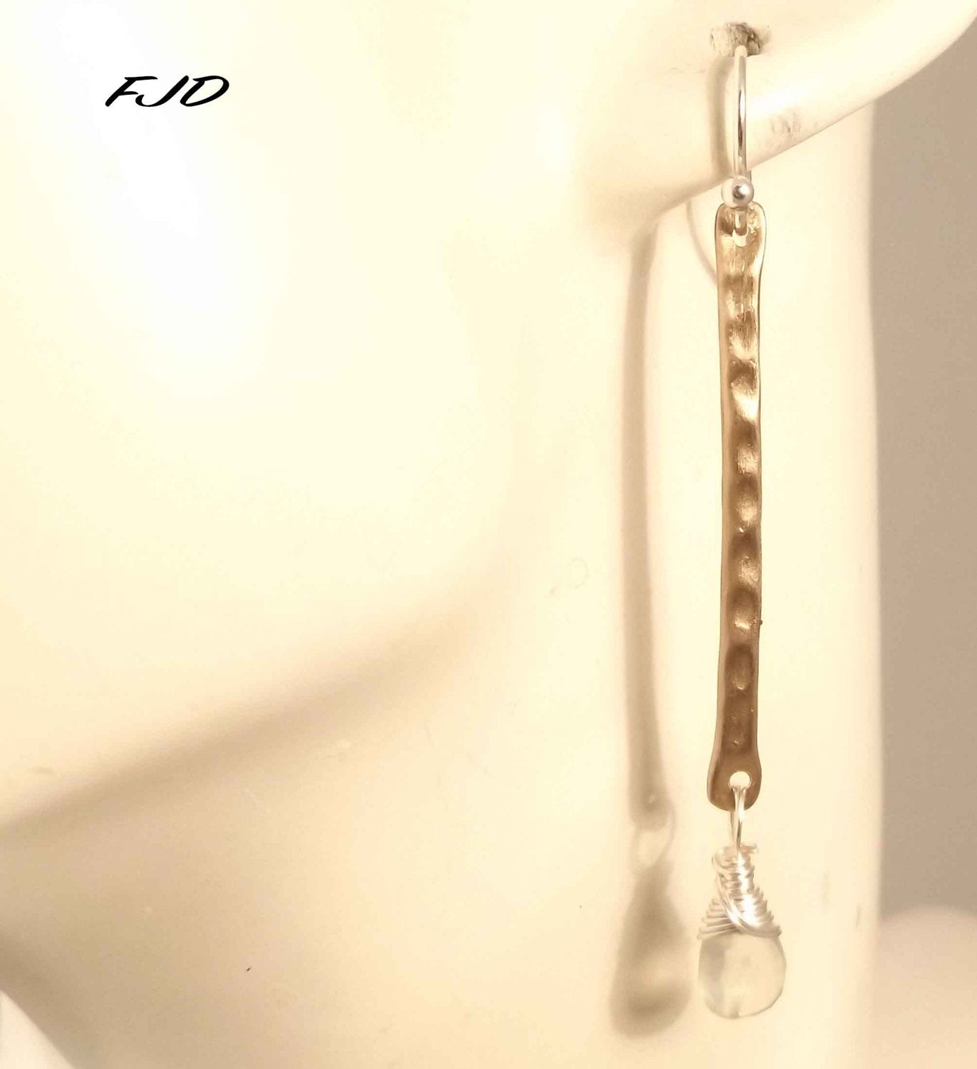 Gemma - Hammered Bronze, Sterling Silver and Prehnite Earrings