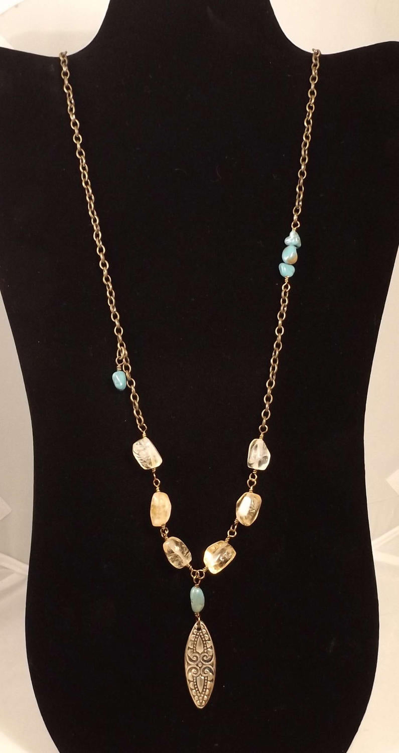 Hayley - Turquoise, Citrine and Bronze Necklace