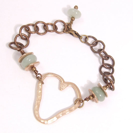 Aspen -  Hand formed Bronze Heart Charm Bracelet