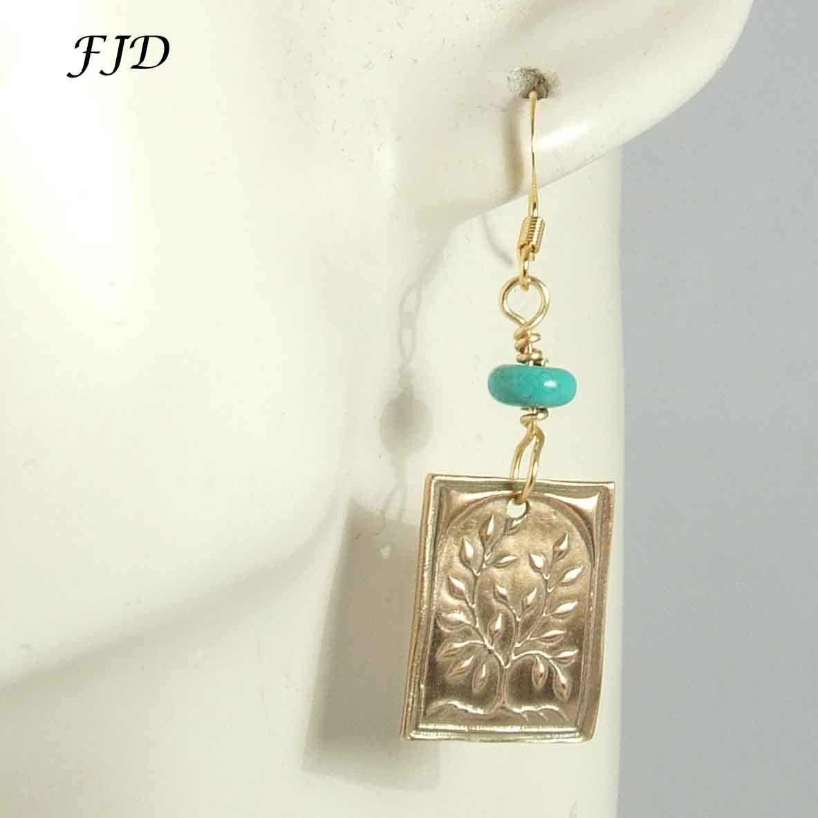 Bronze and Gold Earrings - Tree of Life