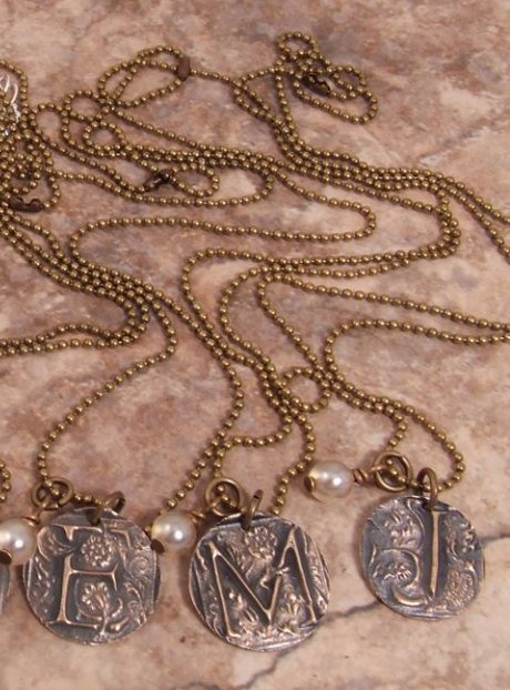 Hand-Stamped Bronze Initial Pendant Charm