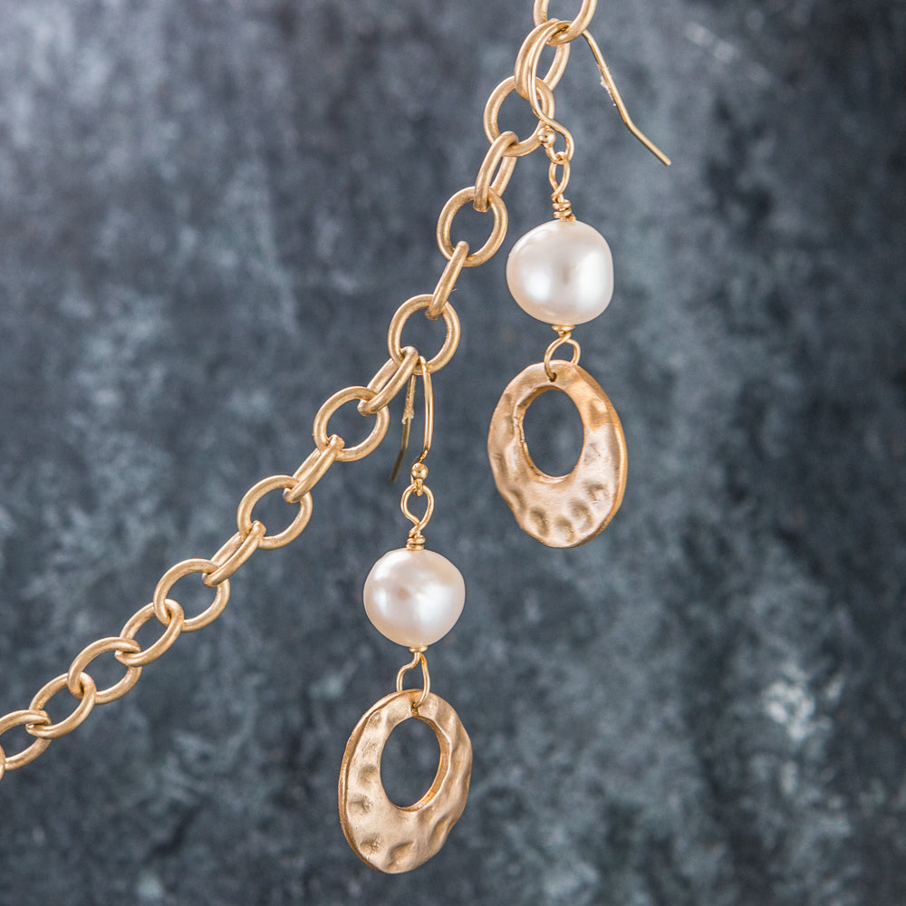 Bronze and Stone - Pearl and Bronze Earrings