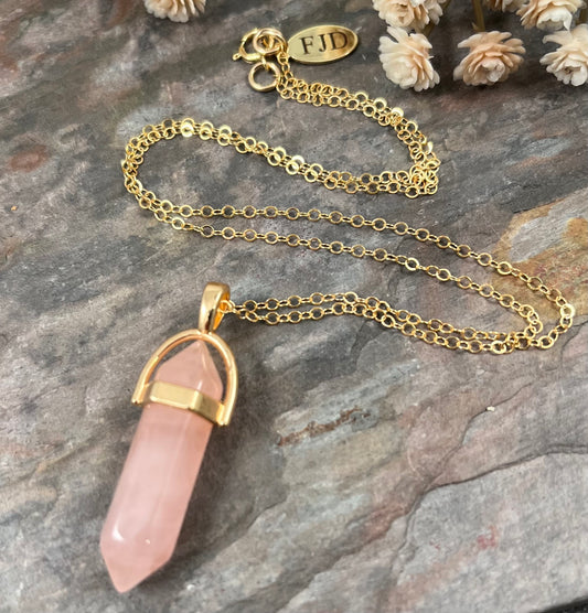 Just Breathe - Rose Quartz and Gold Filled Necklace
