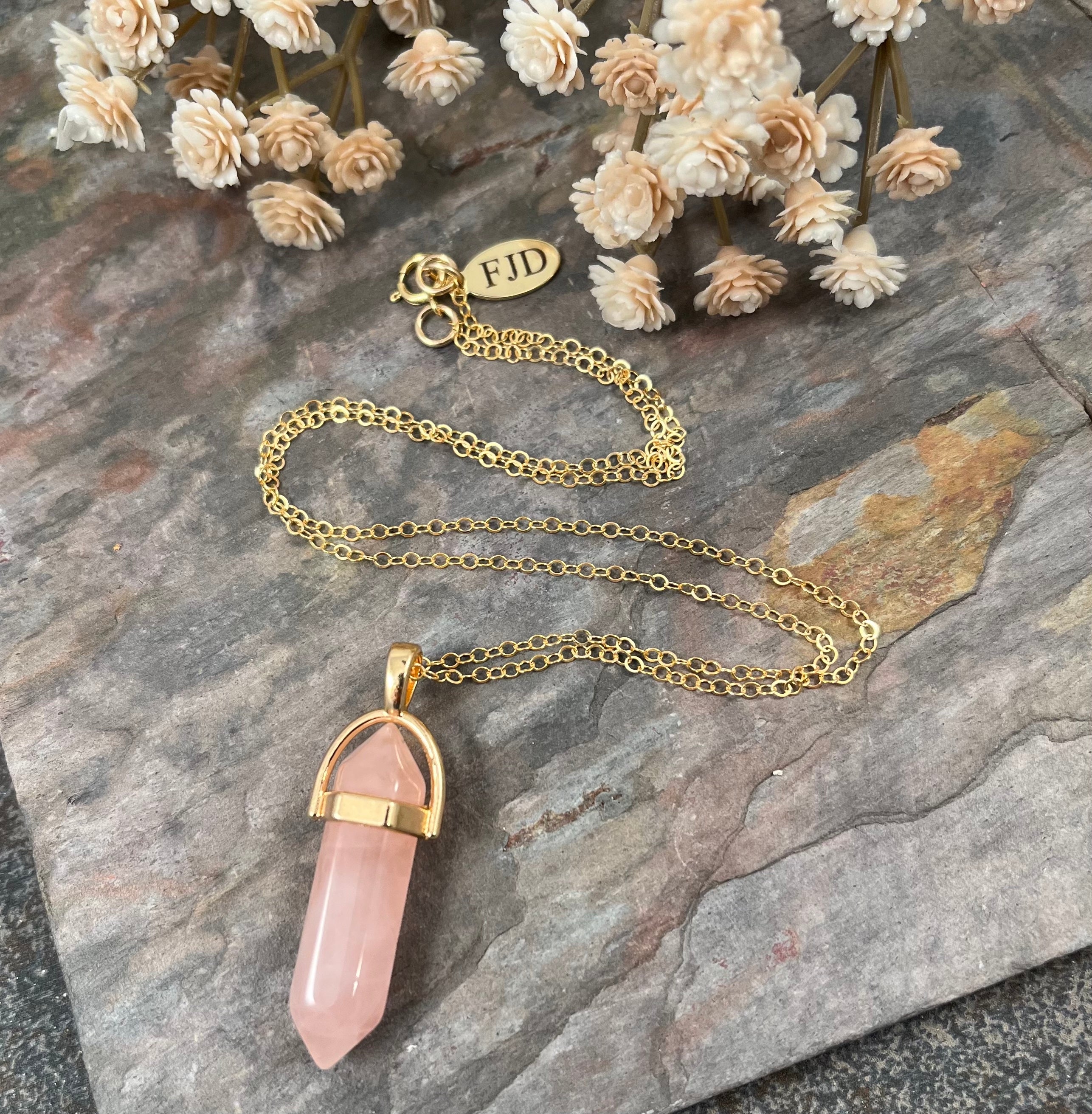 CHARGED 7 Chakra Himalayan Rose Quartz Pendant + 20" Stainless Steel Chain