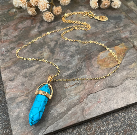 Just Breathe - Turquoise Dyed Howlite and Gold Filled Necklace