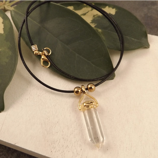Clear Crystal and Leather Necklace