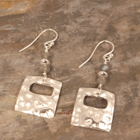 Hammered Silver Gemstone Earrings