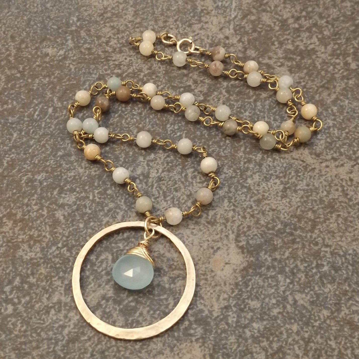 Brynn - Bronze Hoop and Amazonite Necklace