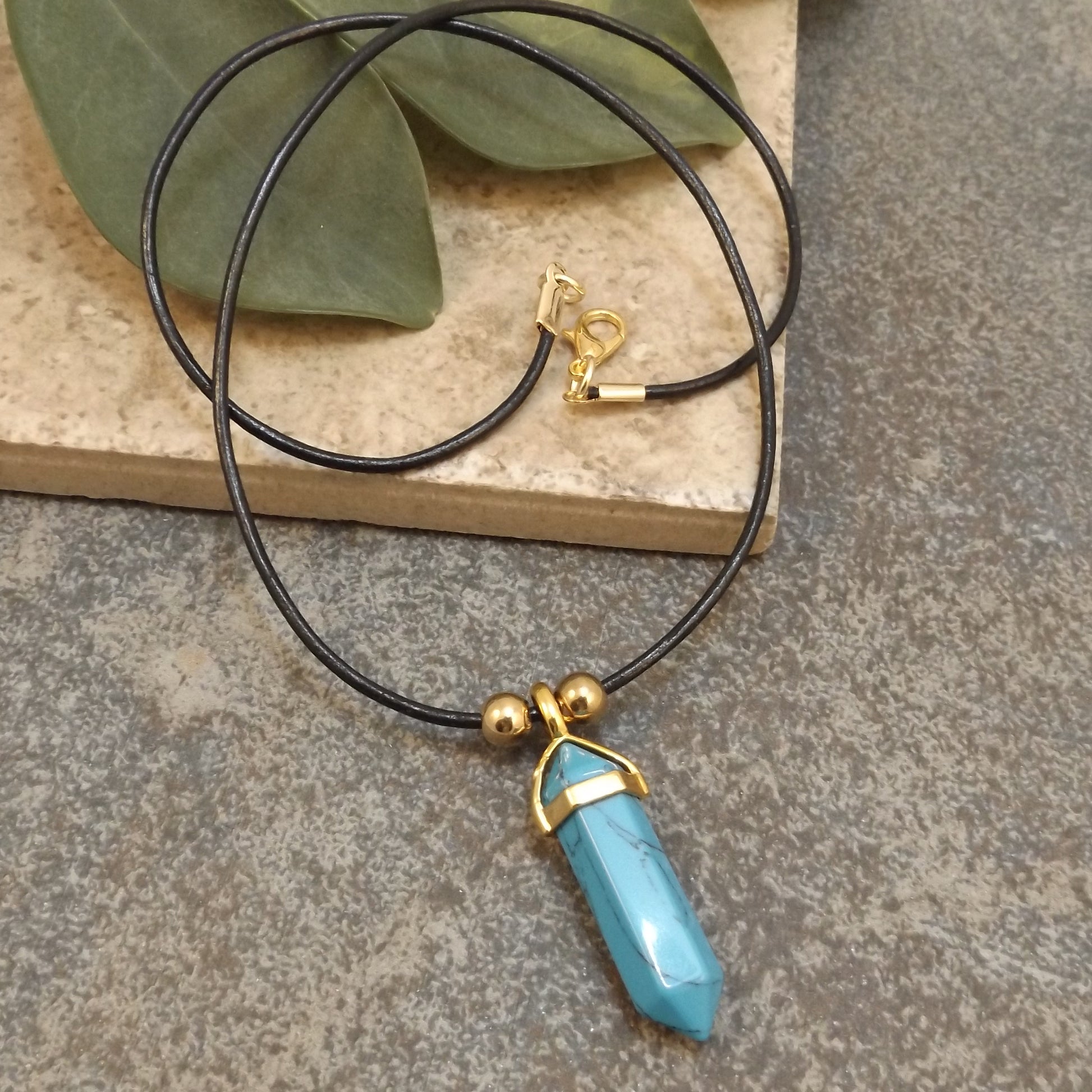 Turquoise Howlite and Leather Necklace – Felicity Jewelry Designs