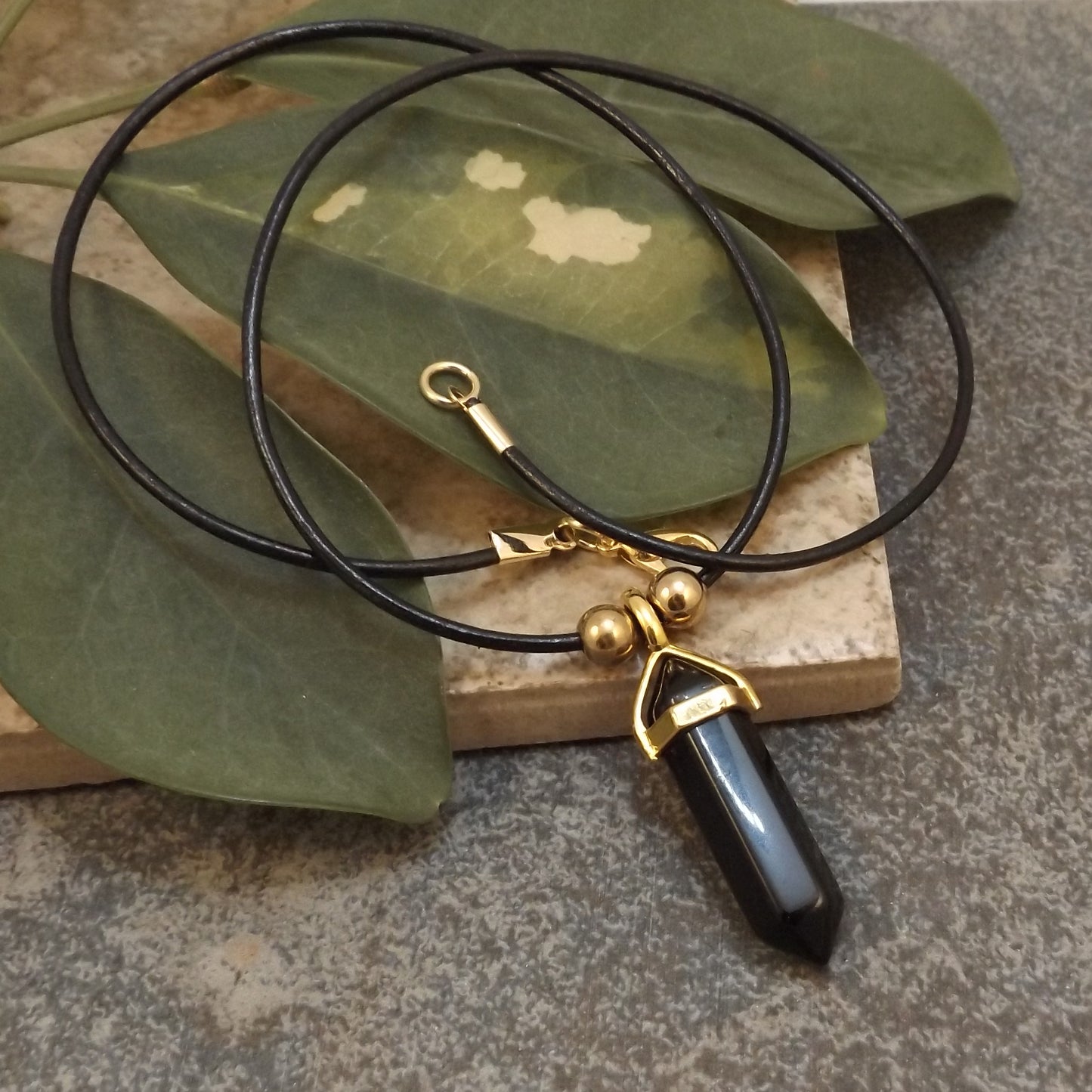 Black Onyx and Leather Necklace