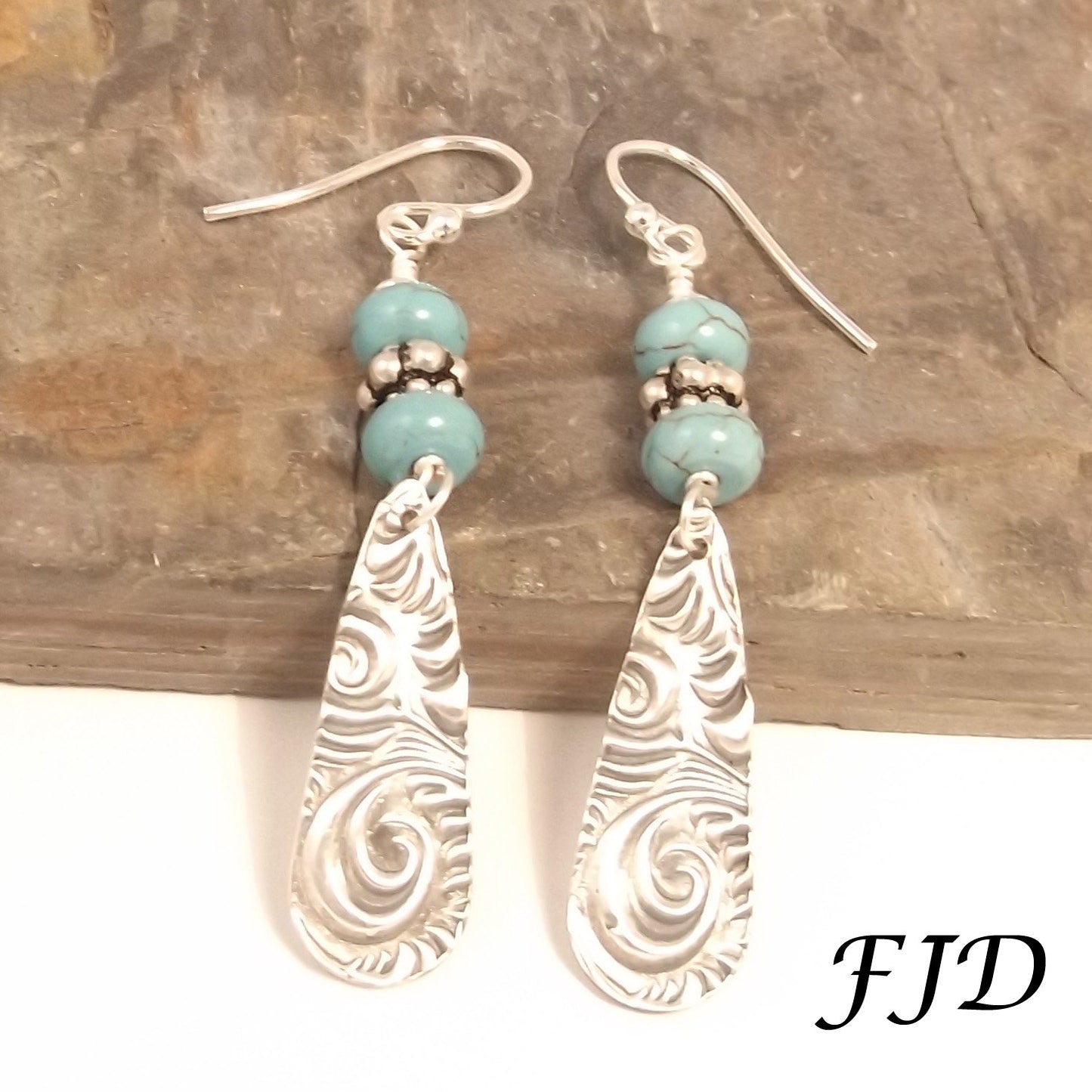 Silver and Turquoise Howlite Earrings
