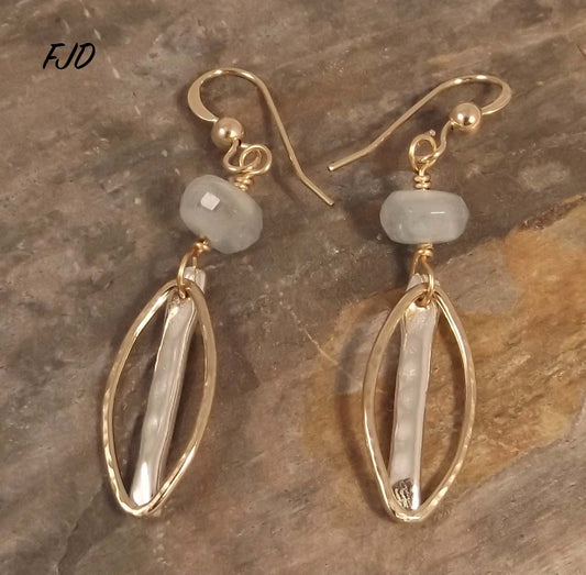 Azure - Gold, Silver and Aquamarine Earrings