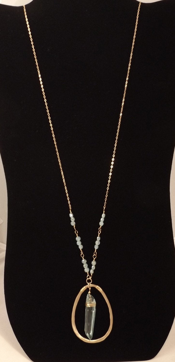 Christal - Hammered Bronze, Raw Quartz and Gold Necklace