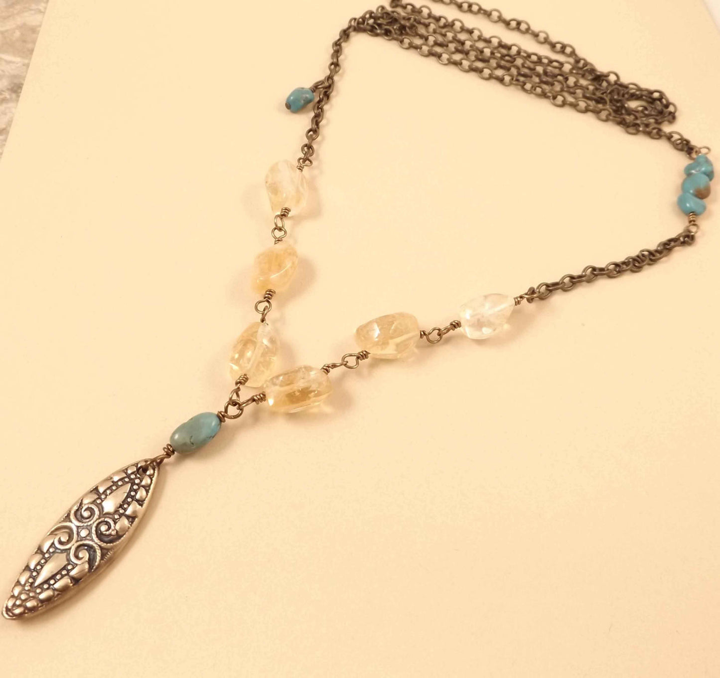 Hayley - Turquoise, Citrine and Bronze Necklace