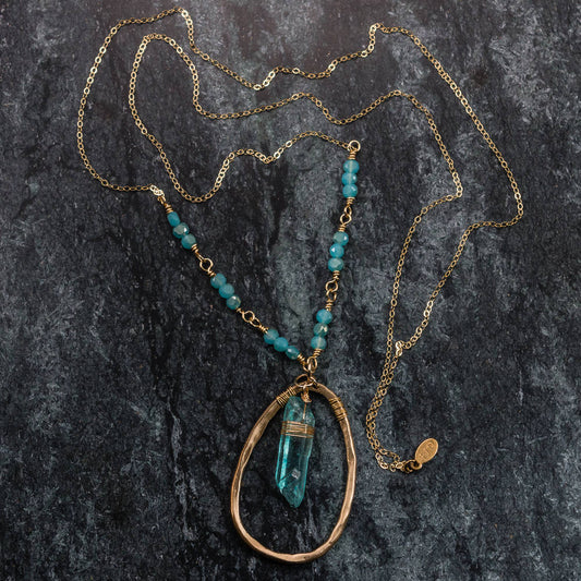 Christal - Hammered Bronze, Raw Quartz and Gold Necklace