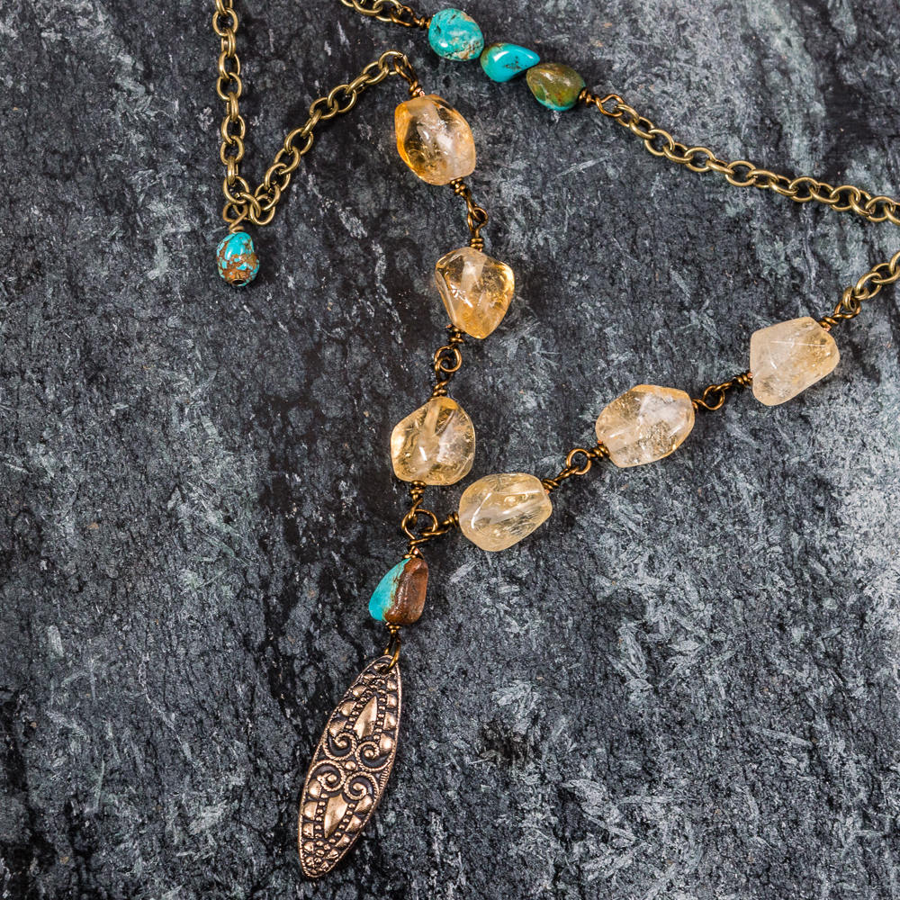 Hayley - Turquoise, Citrine and Bronze Necklace