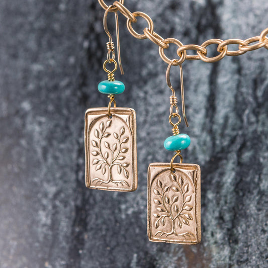 Bronze and Gold Earrings - Tree of Life