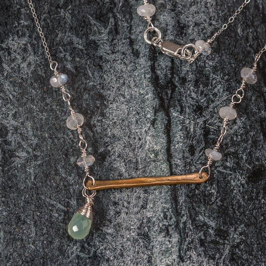Gemma - Sterling Silver, Bronze and Gemstone Bar Necklace