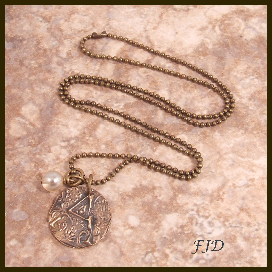 Hand Stamped Bronze Initial Necklace
