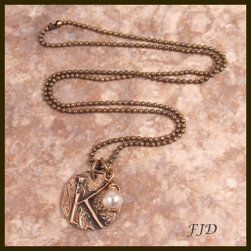 Hand Stamped Bronze Initial Necklace