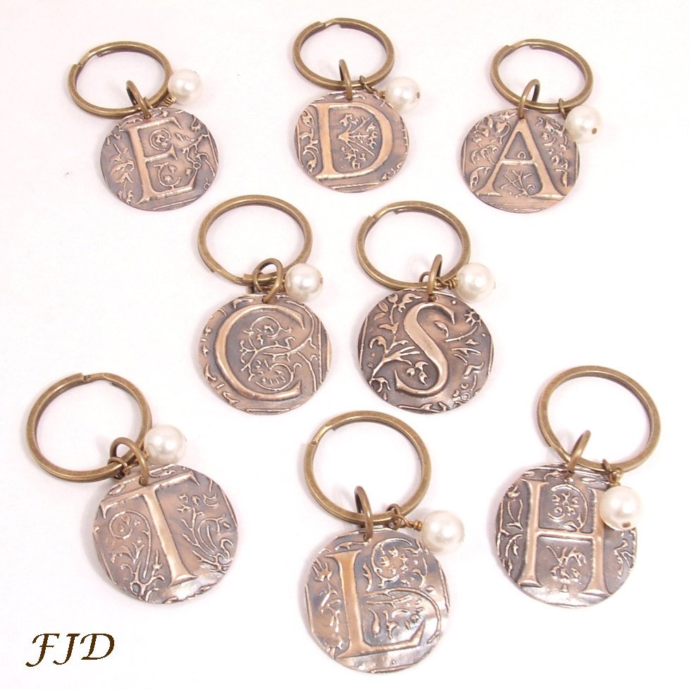 Hand-Stamped Bronze Initial Keychain