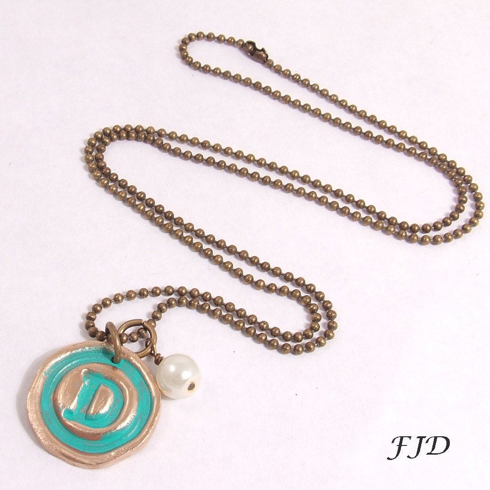 Hand-Stamped Bronze Initial Necklace - Typewriter Style