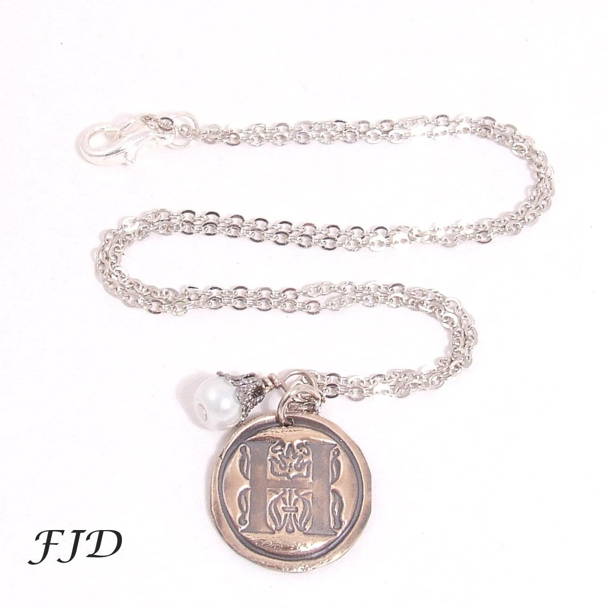 Wax Seal Hand-Stamped Bronze Initial Necklace