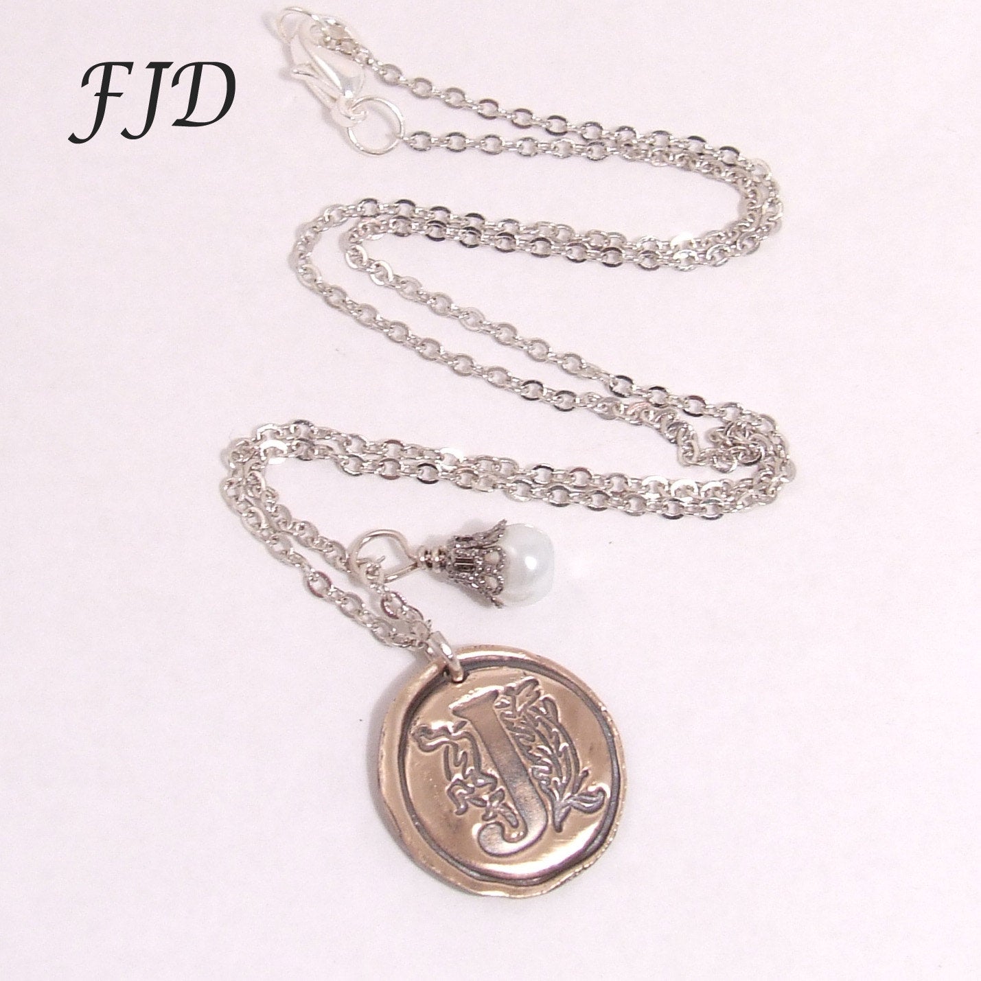 Wax Seal Hand-Stamped Bronze Initial Necklace