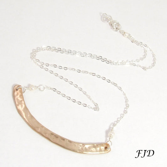 Handmade Bronze Curved Bar and Sterling Silver Necklace