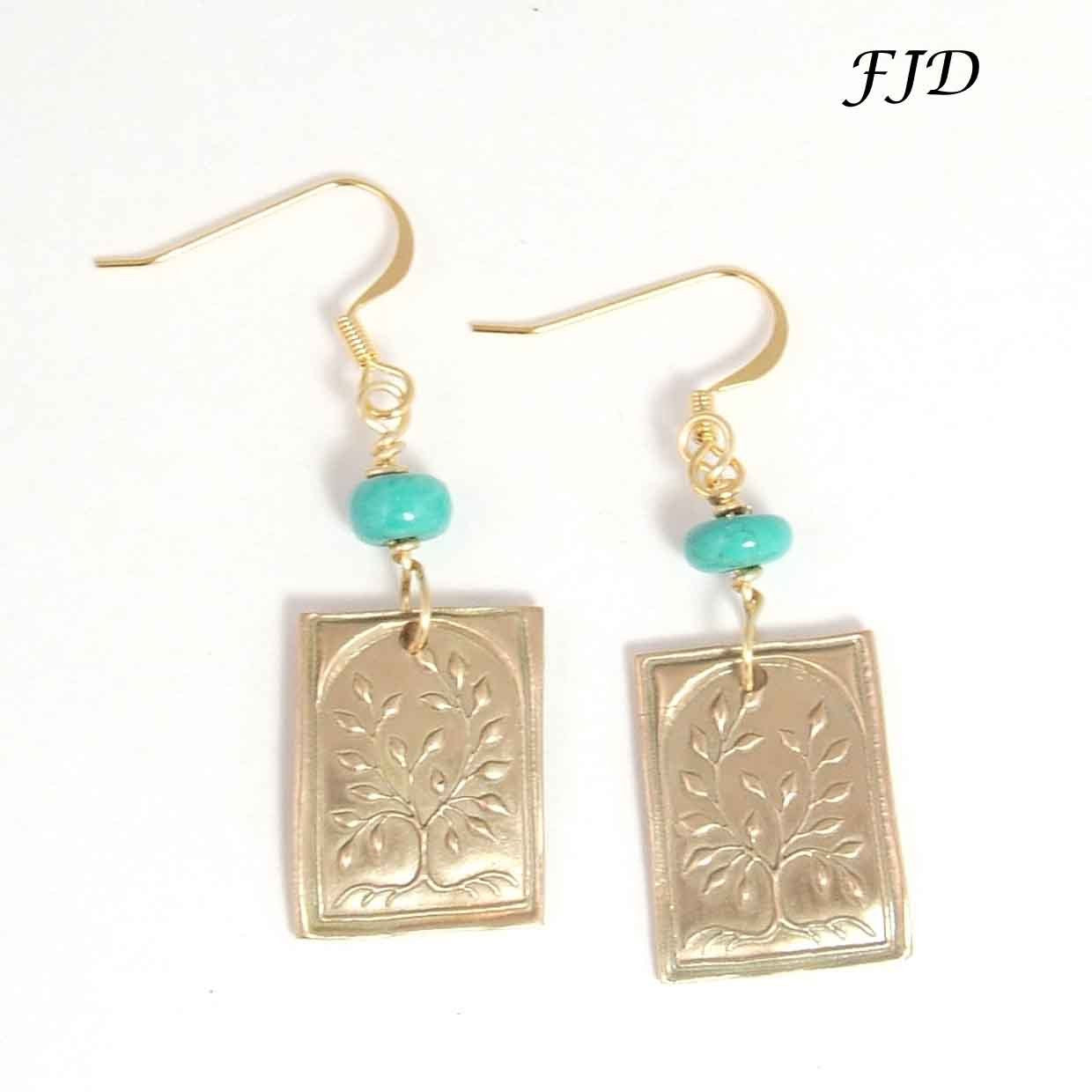 Bronze and Gold Earrings - Tree of Life