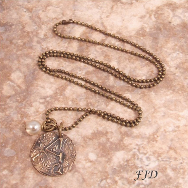 Hand-Stamped Bronze Initial Pendant Charm