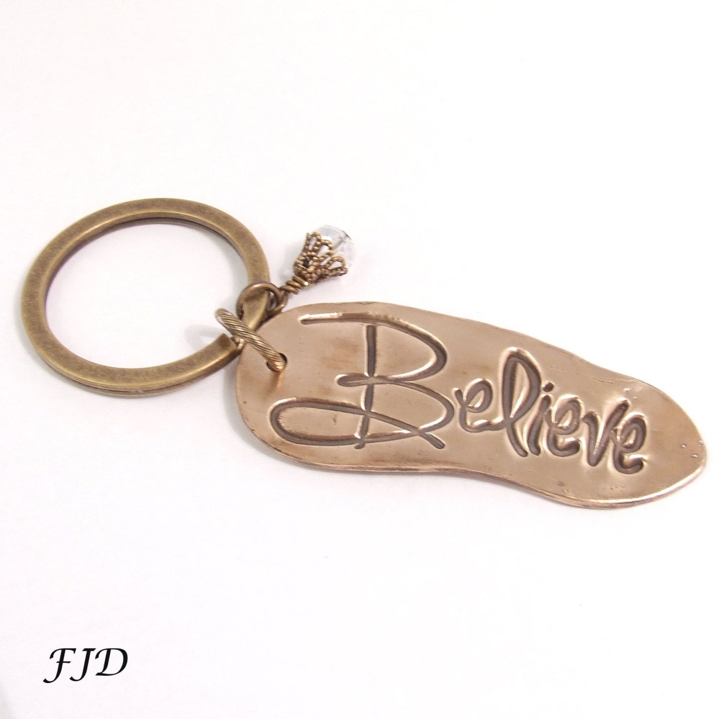 Hand-Stamped Bronze Keychain - Believe