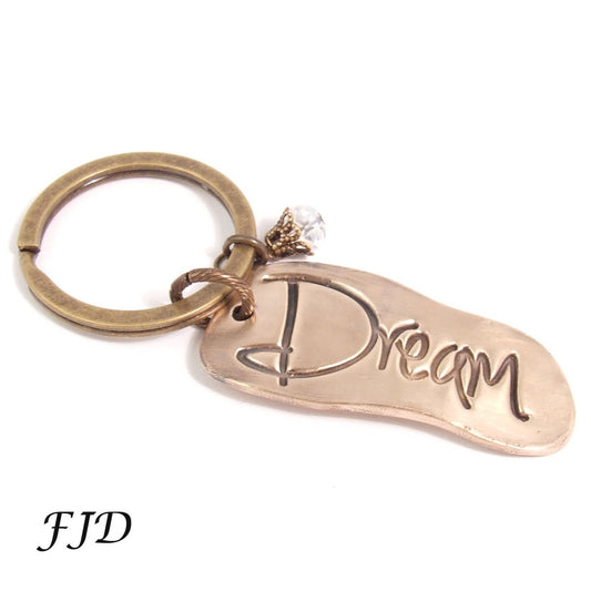 Hand-Stamped Bronze Keychain - Dream
