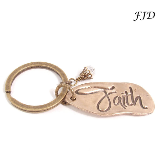 Hand-Stamped Bronze Keychain - Faith