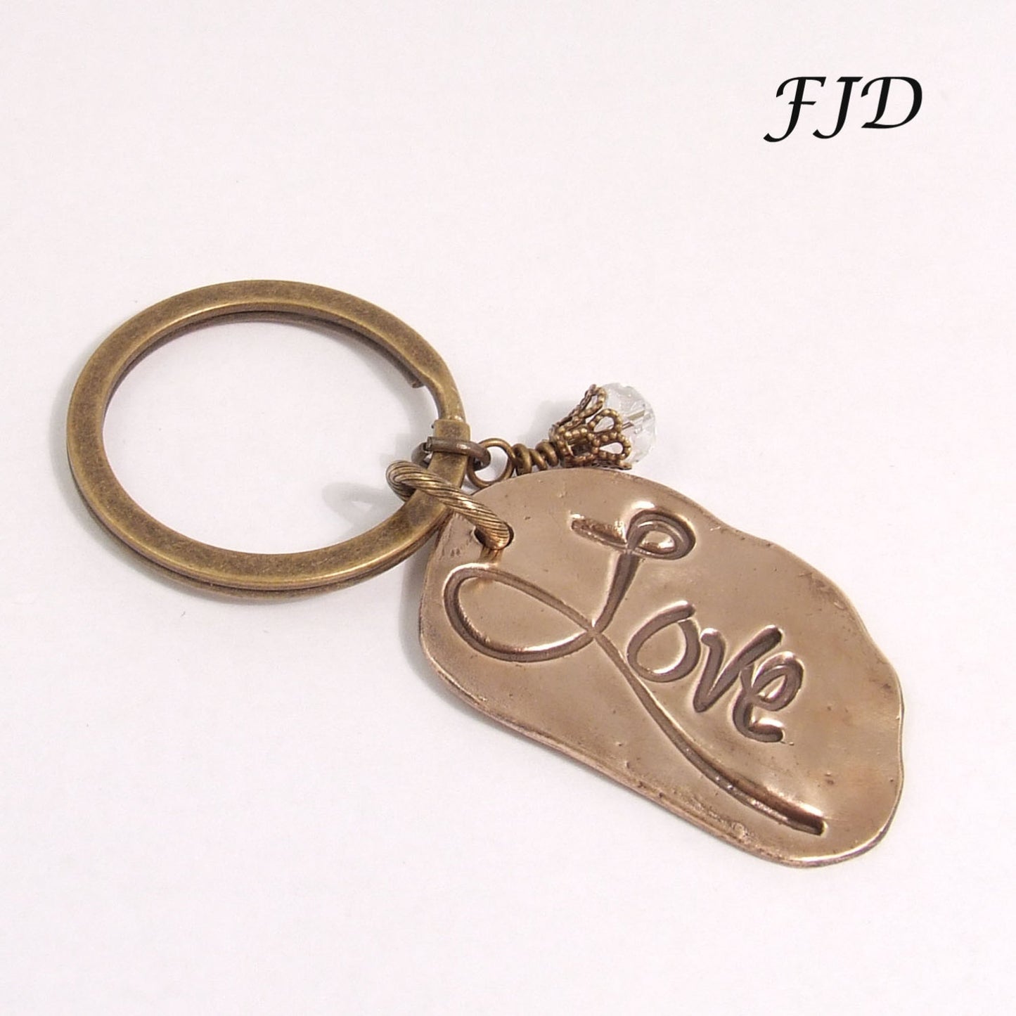 Hand-Stamped Bronze Keychain - Love