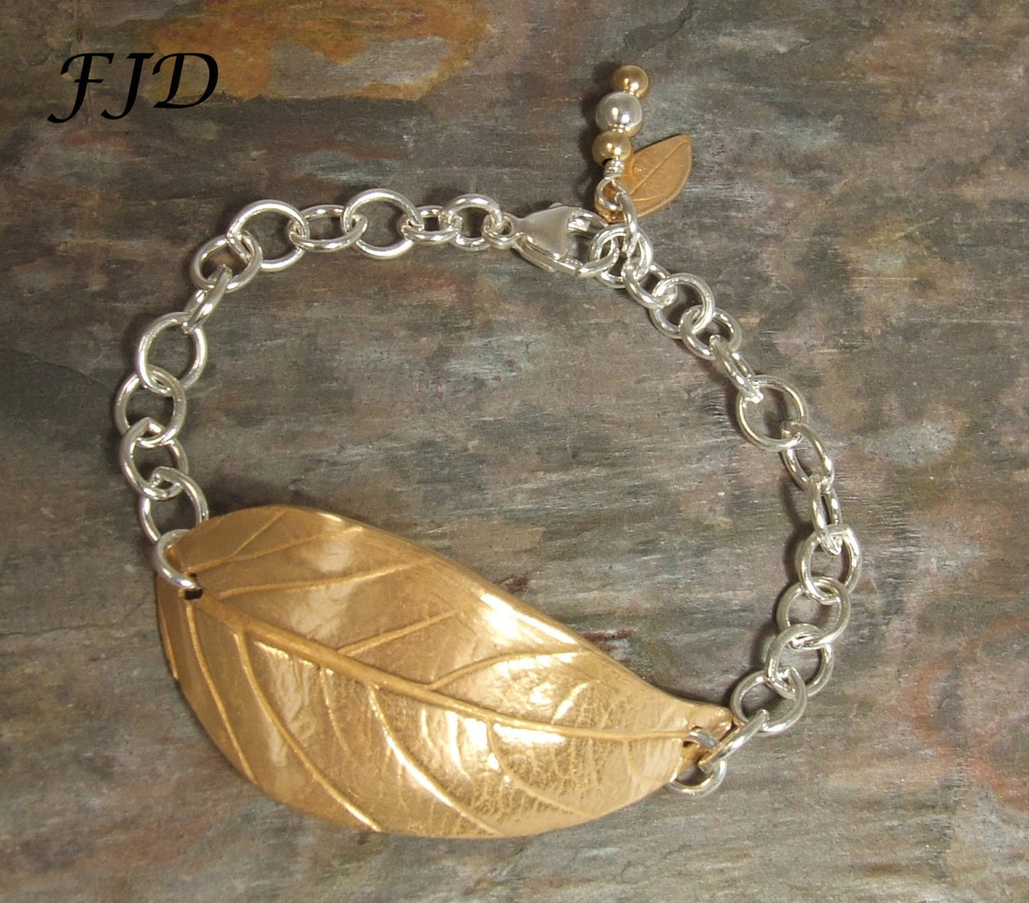 Hand Crafted Bronze Leaf with Sterling Silver Bracelet