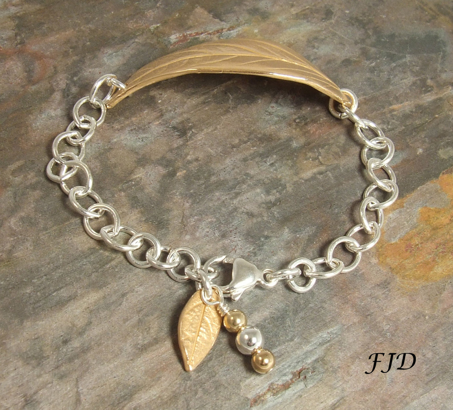 Hand Crafted Bronze Leaf with Sterling Silver Bracelet