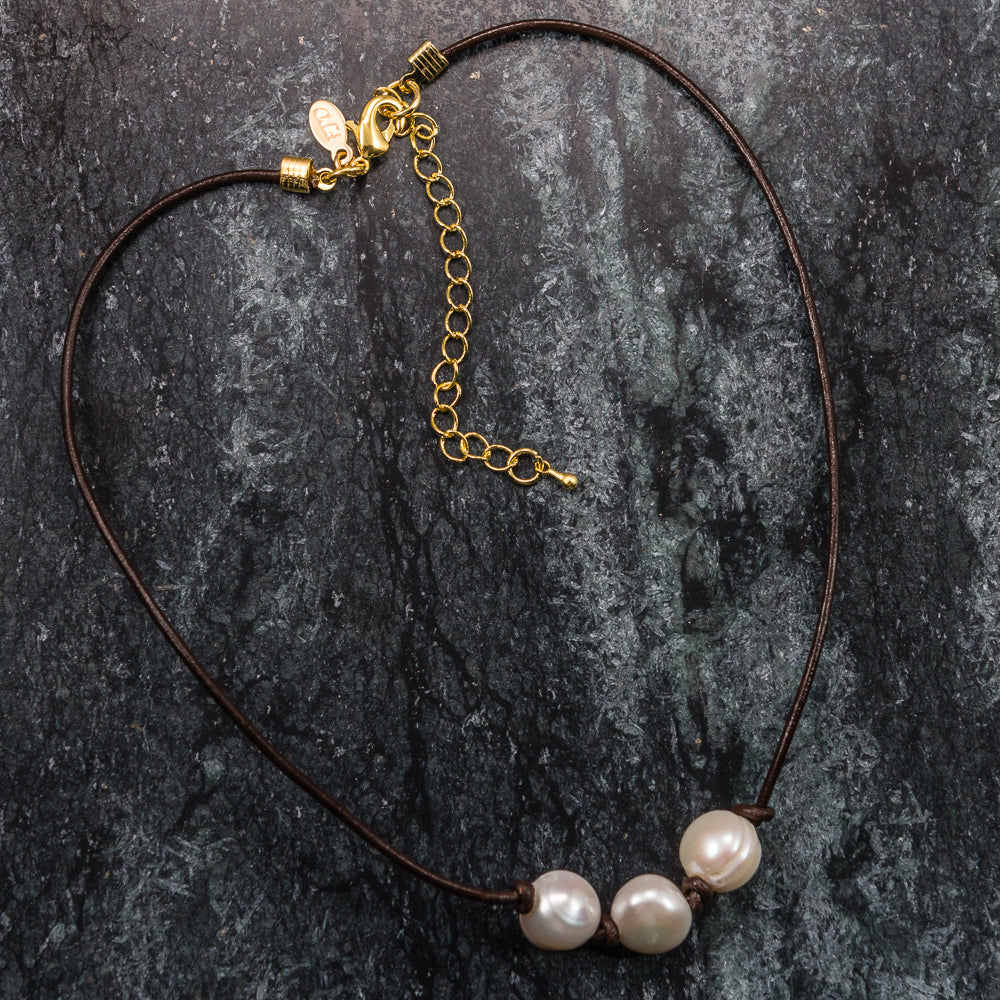 Freshwater Pearl Trio and Leather Choker