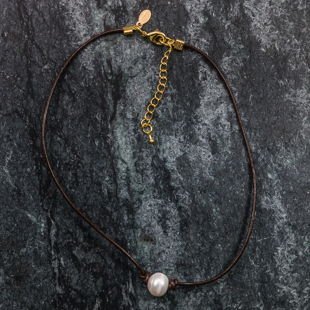 Freshwater Pearl and Leather Choker