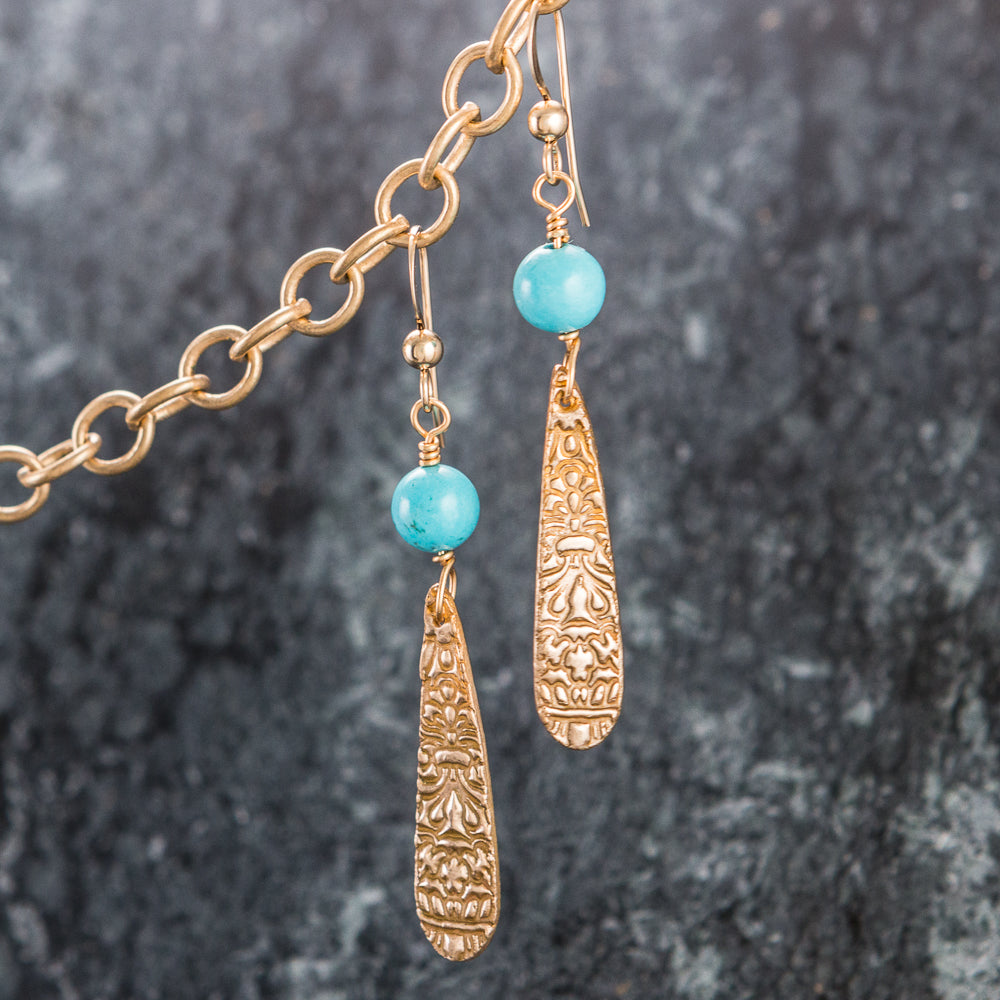 Bronze and Stone - Bronze and Turquoise Jasper Earrings